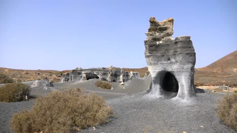 stratified city in lanzarote made by the erosion of a volcanic lava eruption