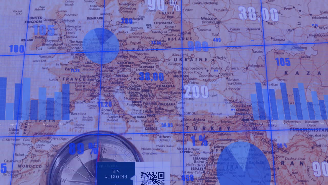 animación del procesamiento de datos financieros sobre el mapa del mundo