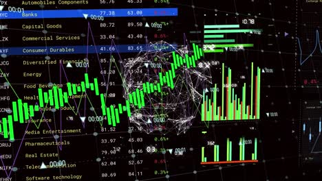 Animation-of-financial-data-processing-over-globe-with-connections