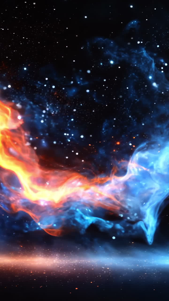 A blue and orange flame is shown in the sky. The blue and orange colors are contrasting and create a sense of movement and energy. The image evokes a feeling of excitement and wonder