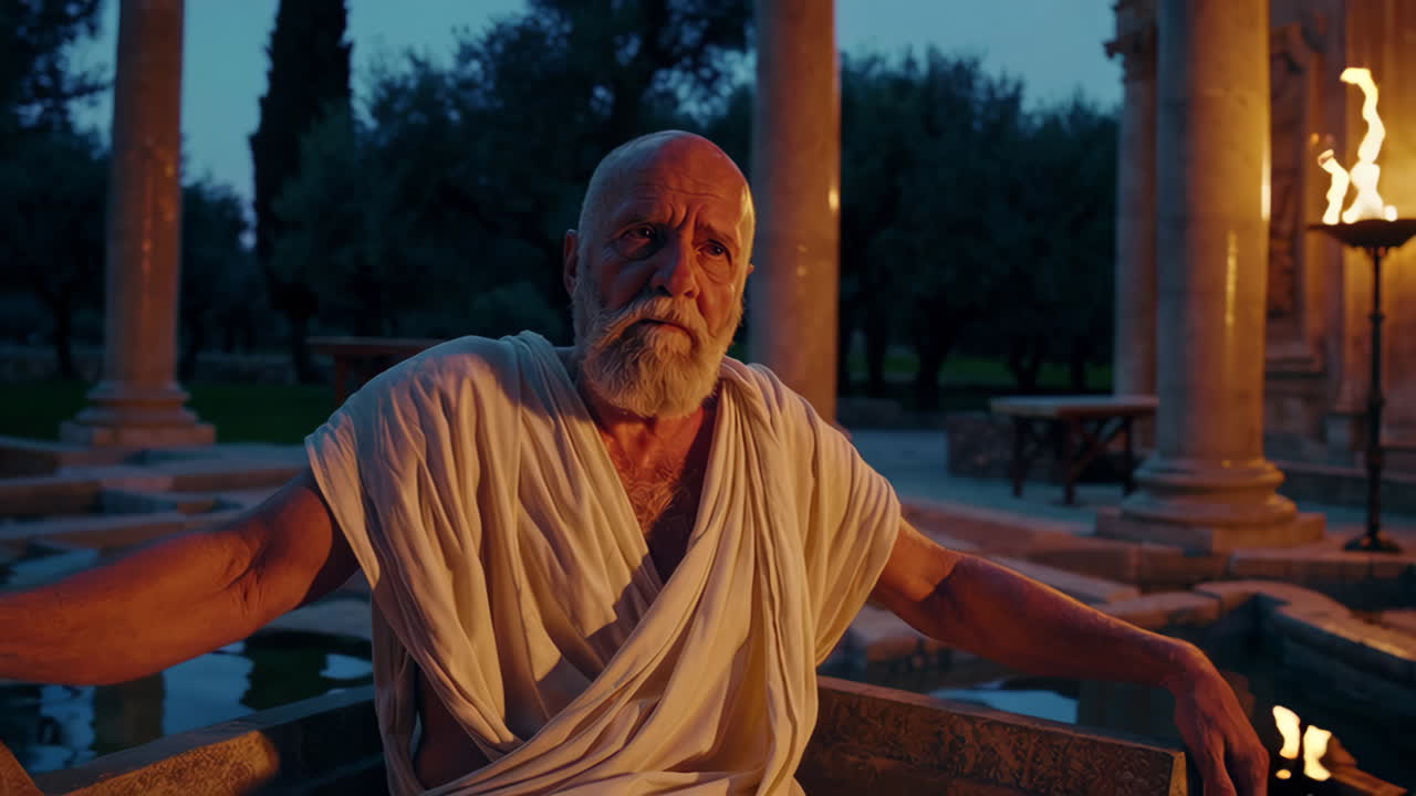 Ancient Philosopher in a Garden at Night