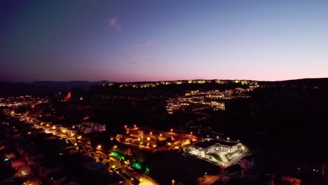 Aerial-View-of-Urgup-at-Night,-Cappadocia,-Turkey