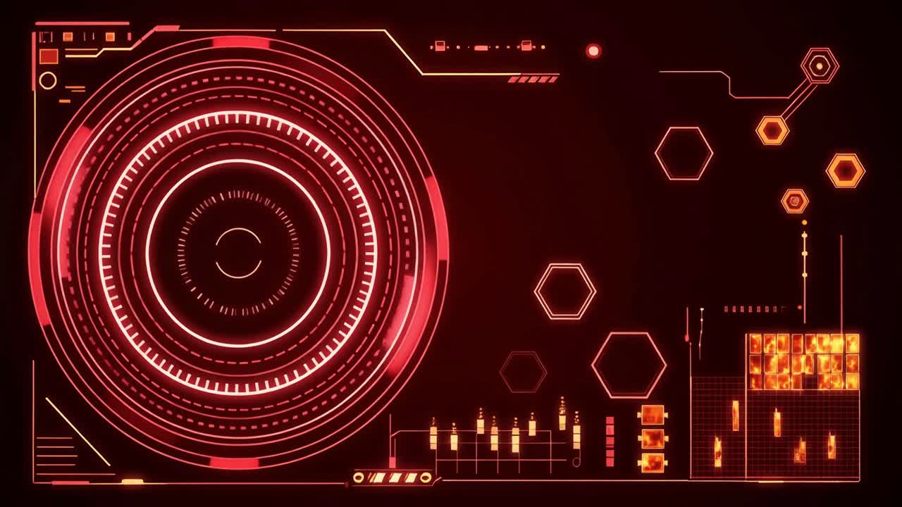 Futuristic Red HUD Interface with Digital Data Animation