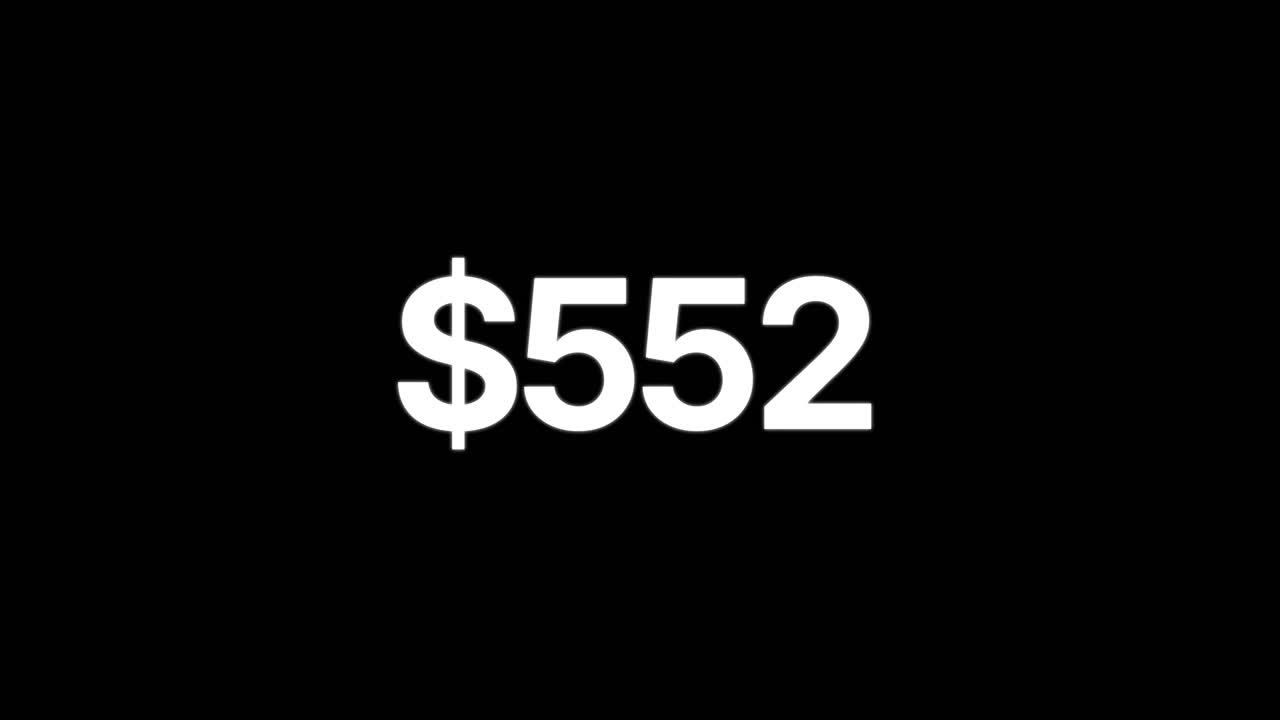 Dollar Amount Counter Increasing on Black Background