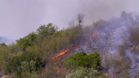 Un-Incendio-En-La-Ladera-De-Una-Colina-Con-Enorme-Calor-Durante-El-Verano-En-Portugal