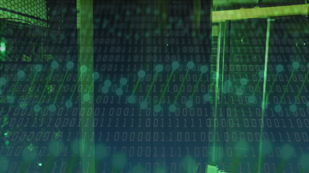 Animation of dna strands and data processing over server room