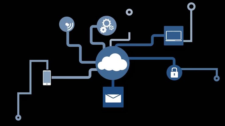 Animação de rede de conexões com computação em nuvem