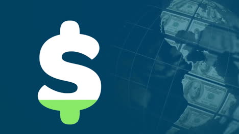 animación del signo de dólar sobre el procesamiento de datos financieros