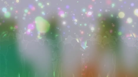 Animation-of-colourful-light-projections-over-dancing-crowd,-with-grey-smoke