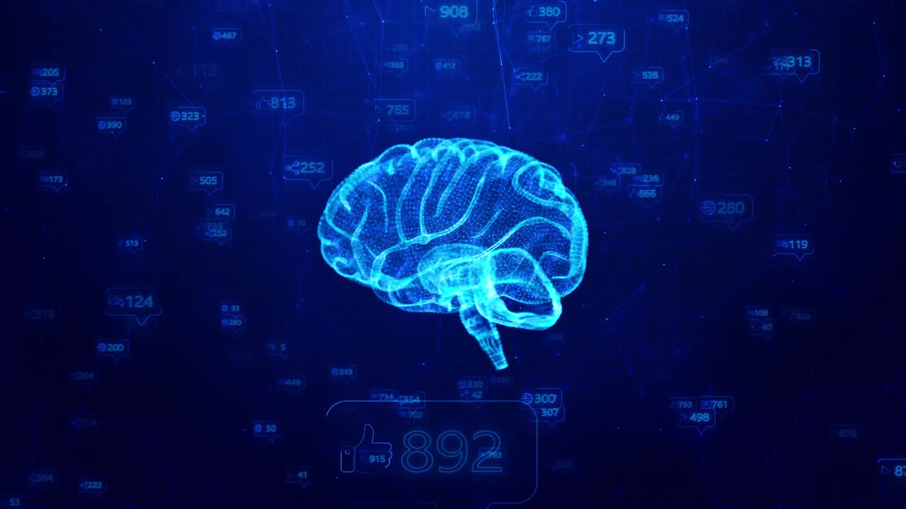 Futuristic artificial intelligence web computer database concept hologram brain and analytics ai