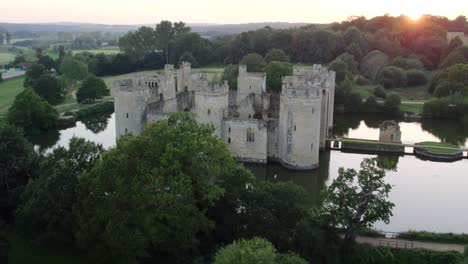 bodiam castle at sunset drone aerial