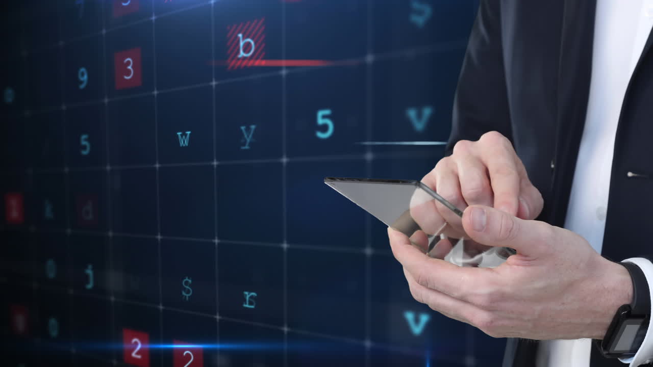 백인 남자가 투명한 화면과 상호 작용하여 데이터를 표시합니다. 건강 기술을 상징합니다.