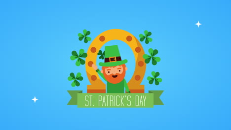 st patricks day animated card with elf and horseshoe