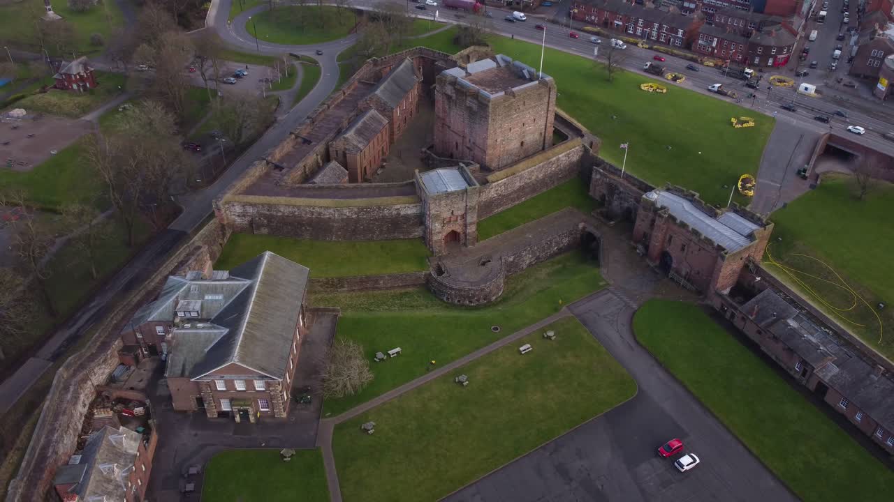 Aerial view looking down into 11th Century Carlisle Castle - Cumbria, England