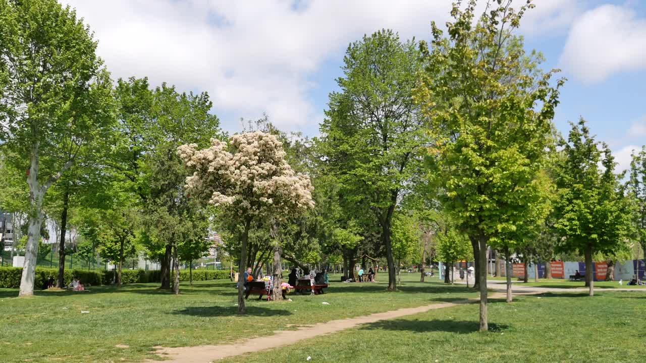 escena del parque con la gente relajándose