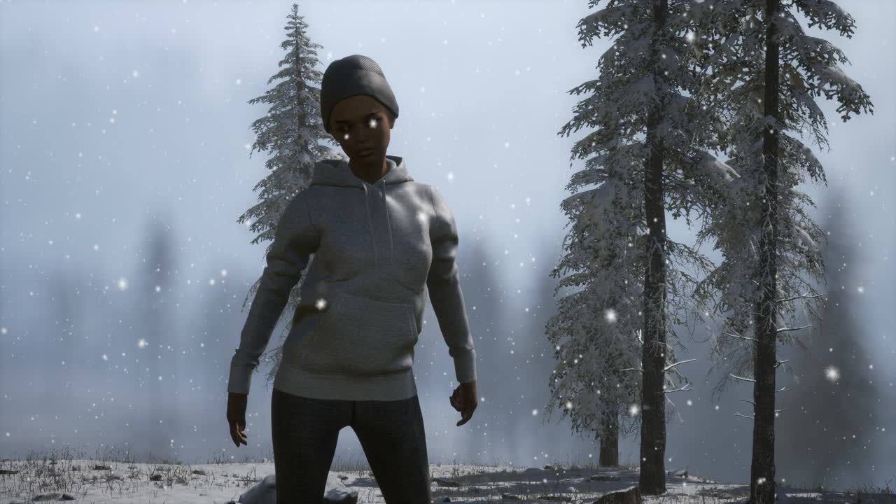 hermosa mujer joven en el bosque de invierno