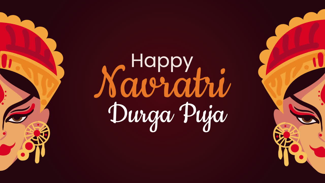 feliz navratri letras con las cabezas de las diosas