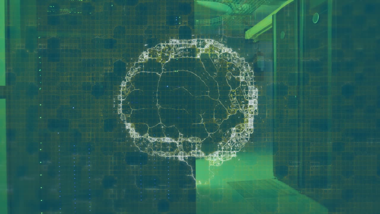 Animation of digital brain over server room