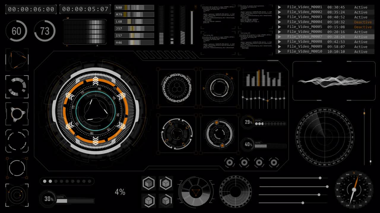 머리 위 디스플레이의 모션 그래픽 (hudui) 기술 인터페이스 화면과 미래의 요소 그래프 및 채팅 패널 추상적인 배경 알파 채널 포함