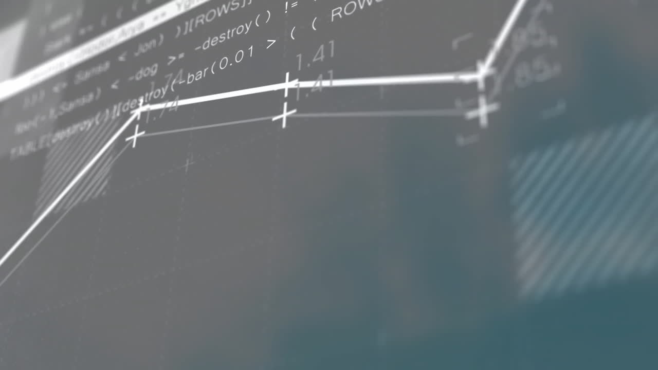 Graph with data points and code animation over blue background