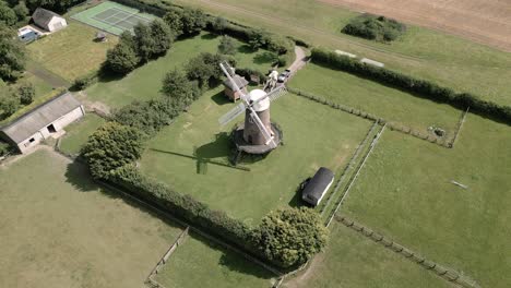wilton windmill - tourist attraction in england - aerial drone shot
