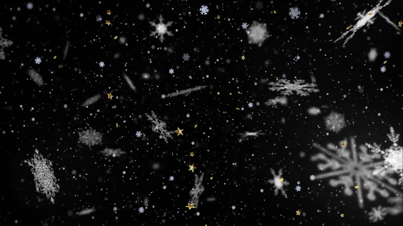 Animation of snow flakes falling over black background