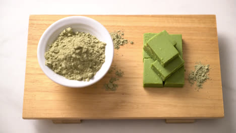 fresh and soft matcha green tea chocolate with matcha green tea powder