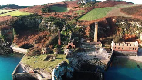 aerial shot of abandoned brick works on anglesey, north wales