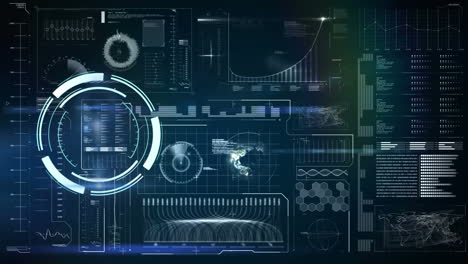 animation of scope scanning and data processing on blue background