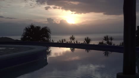 relaxing sunset timelapse with palm tree and swimming pool