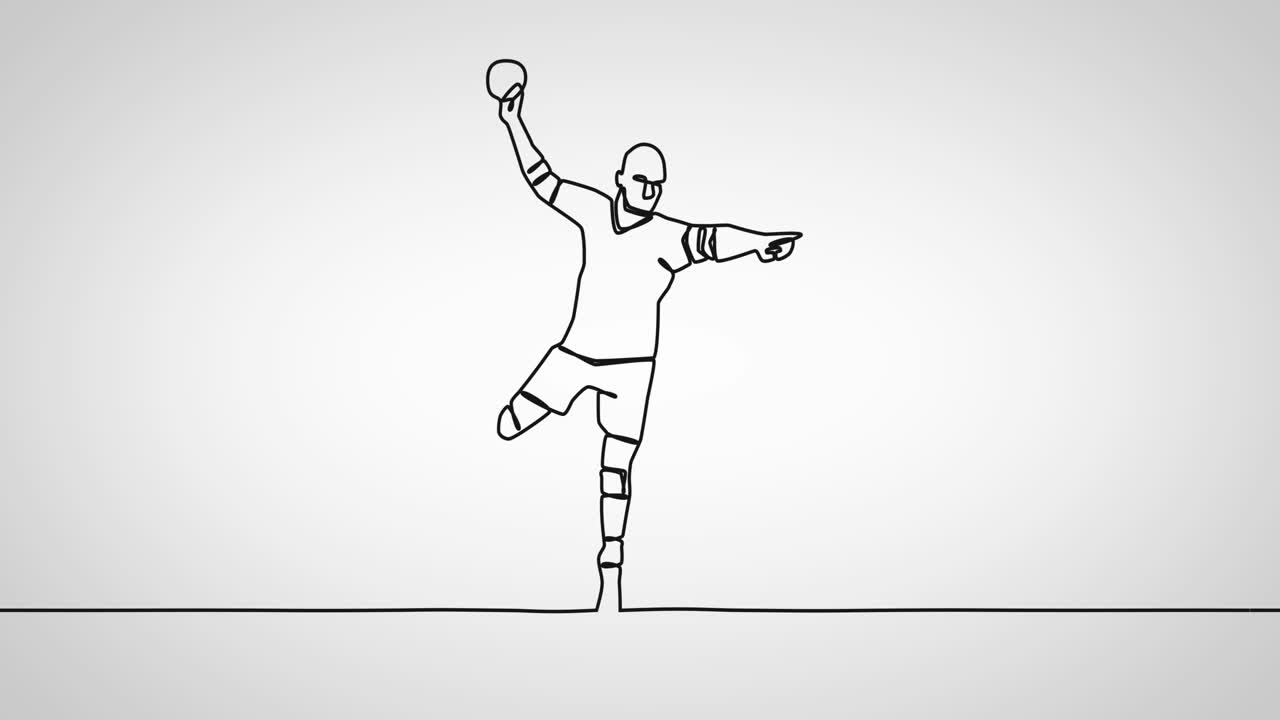 animación de un dibujo de un jugador de balonmano con una pelota sobre fondo blanco