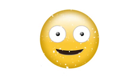 Animation-of-happy-emoji-icon-over-falling-confetti-on-white-background