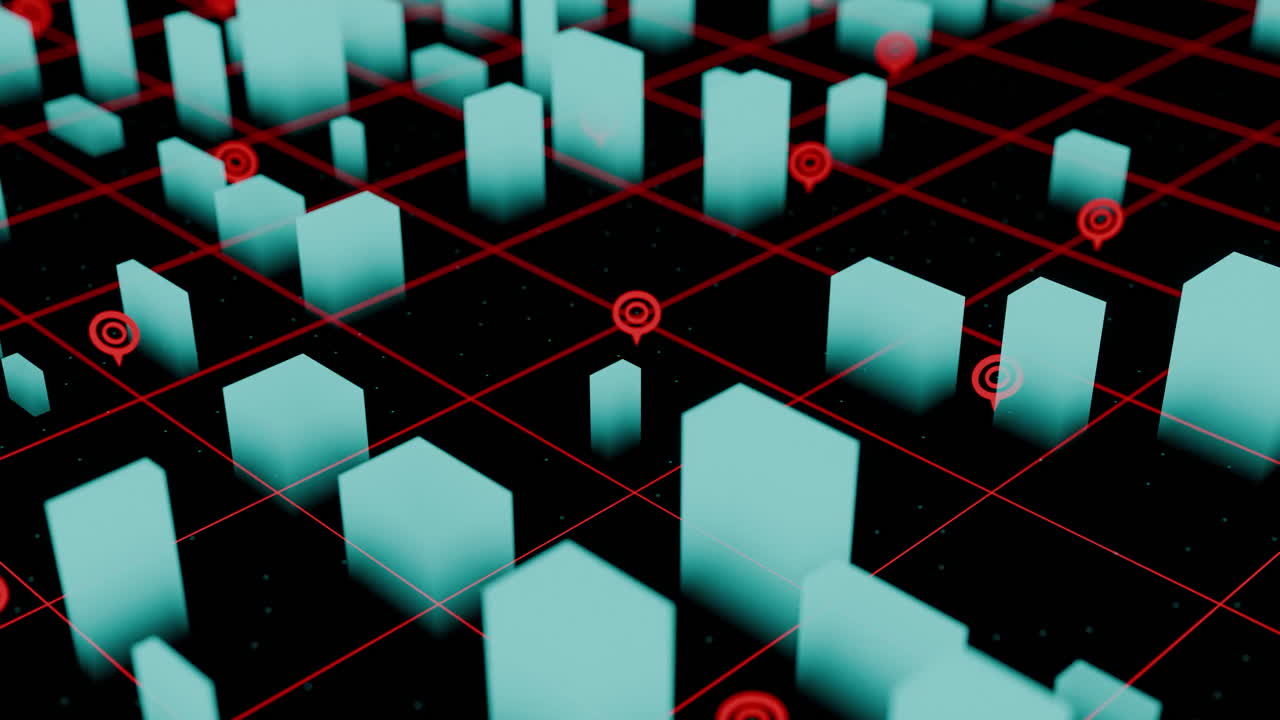 Abstract Digital City Grid with Location Markers