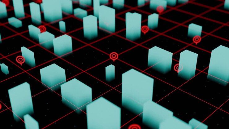 Abstract Digital City Grid with Location Markers