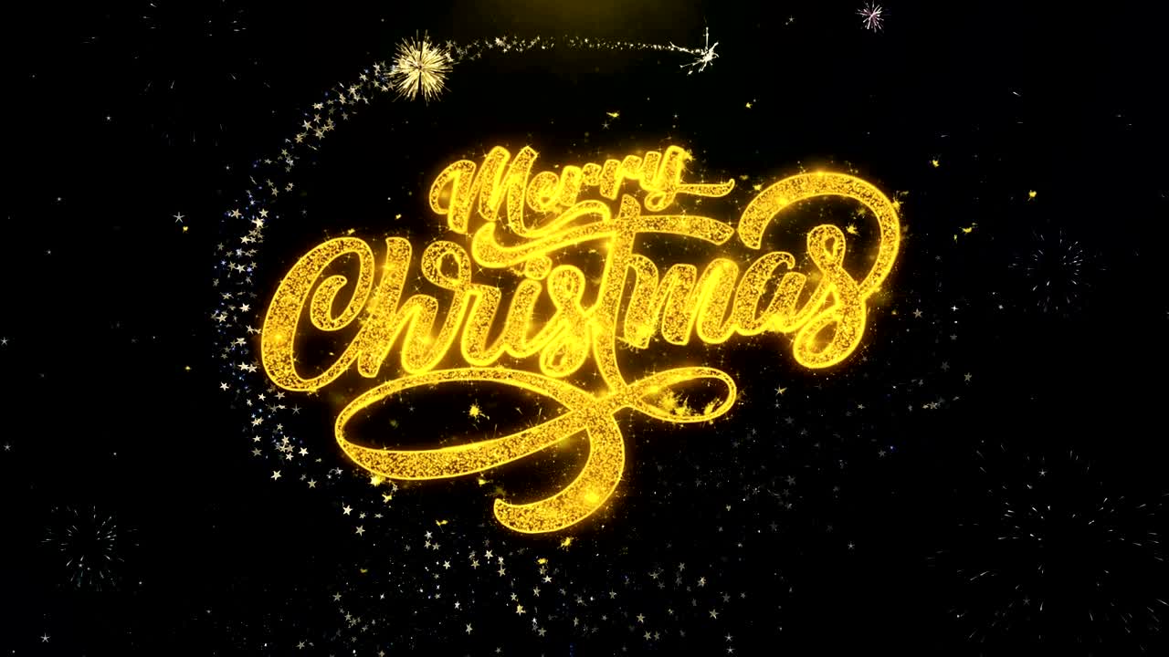 메리 크리스마스 x 크리스마스 황금 반이는 입자 스파크 폭발 불꽃놀이 디스플레이 4k 축하 카드, 축하, 파티 초대, 달력, 선물, 이벤트, 메시지, 휴가, 축제 소원.