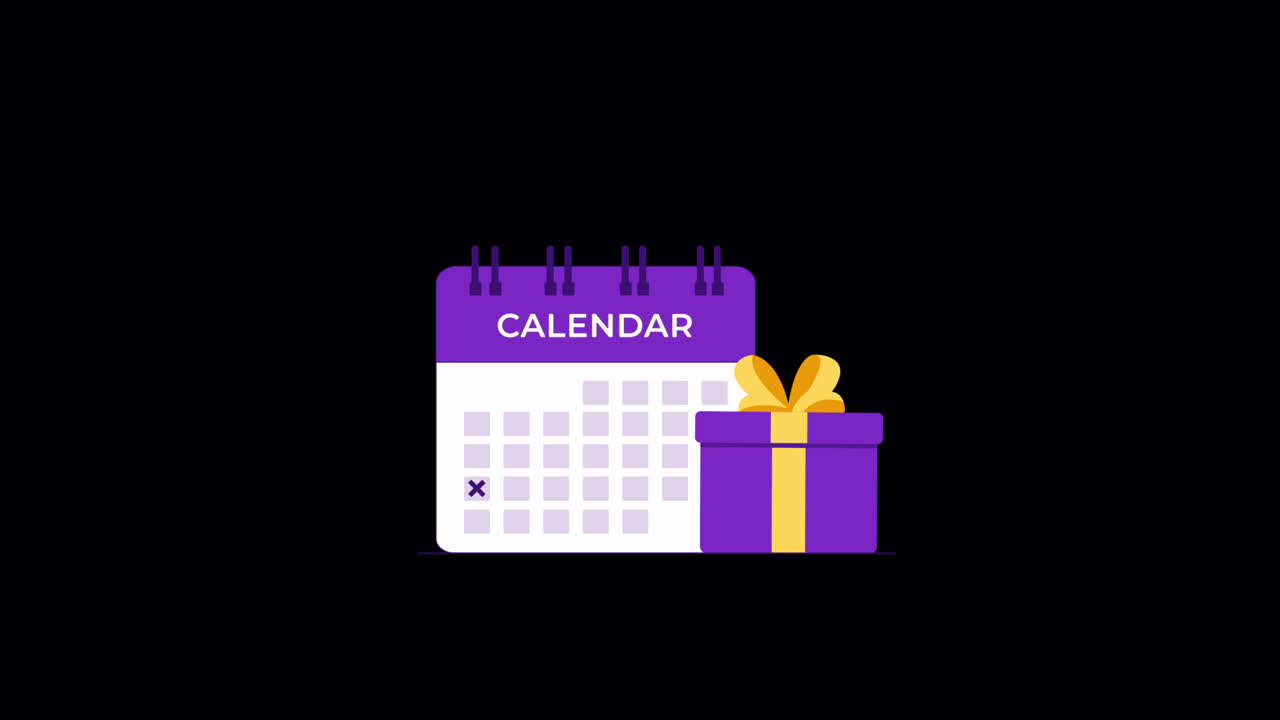 Animeret kalender med gaveæske og markeret dato