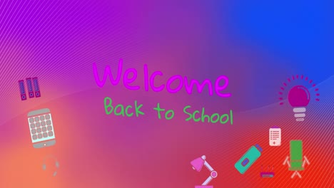 Animation-of-welcome-back-to-school-text-and-school-icons-over-shapes