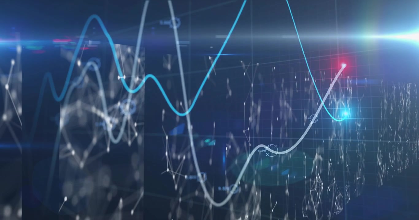 Animation of data processing over blue background