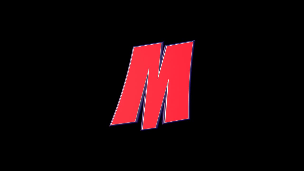 m letra cómica del alfabeto, con alfa mate, bucle