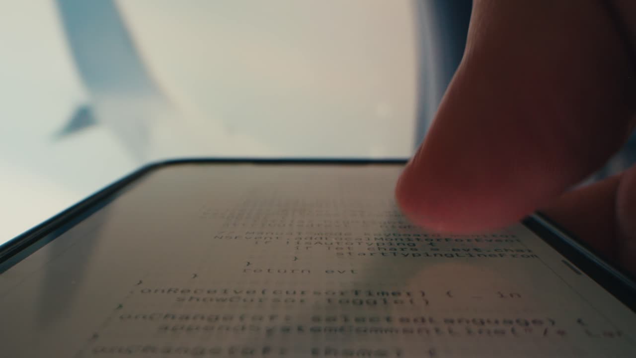 Finger Scrolling Through Code on a Smartphone Screen