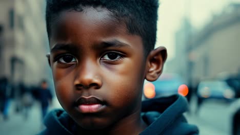portrait of a young boy in the city