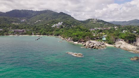 beautiful 4k drone footage of the beach and unique rock features at hin ta hin yai beach on koh samui in thailand