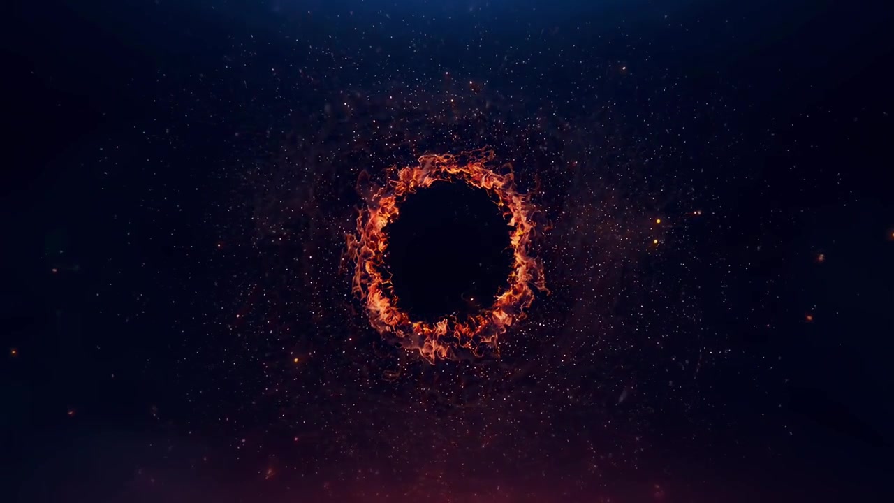 Fiery Ring of Flames Rotating and Transforming in Dark Space