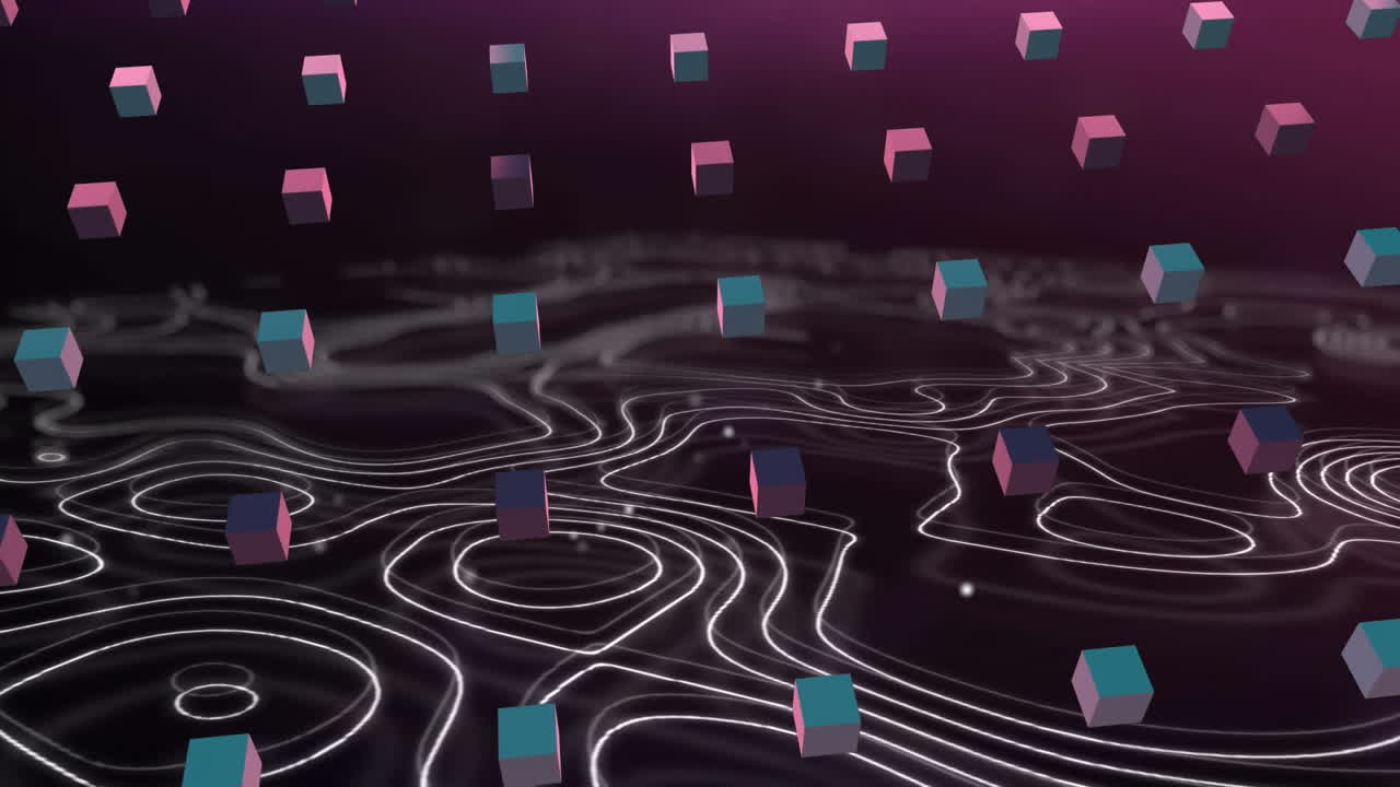 ⁇  선 위에 분홍색과 파란색 큐브의 줄을 이동