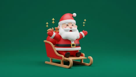Delightful Christmas Character: A Charming Santa Claus Figurine on a Sleigh with Sparkling Effects Against a Vibrant Green Background