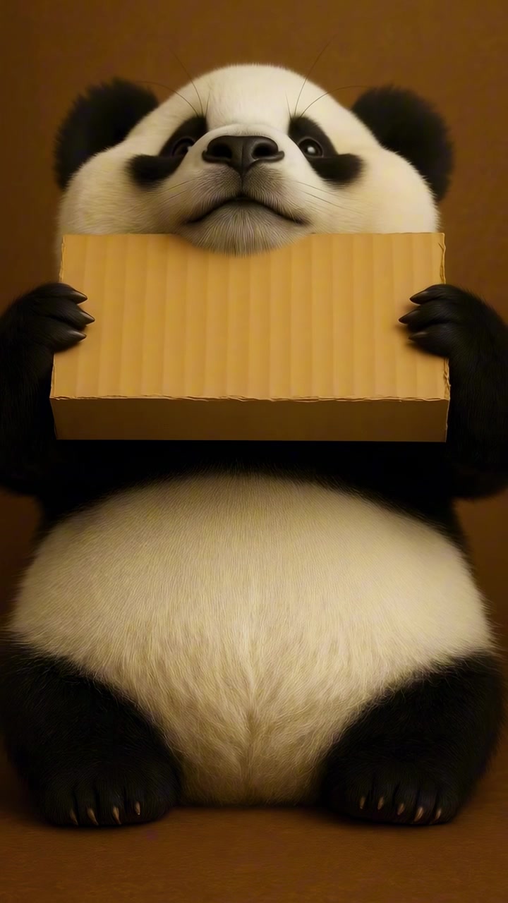 Panda carino che tiene e si nasconde dietro un cartello di cartone vuoto