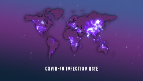 covid-19 spread depicted with rising infection text over a world map animation.