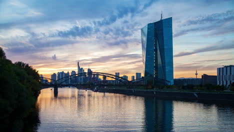 frankfurt sunset skyline with bridge