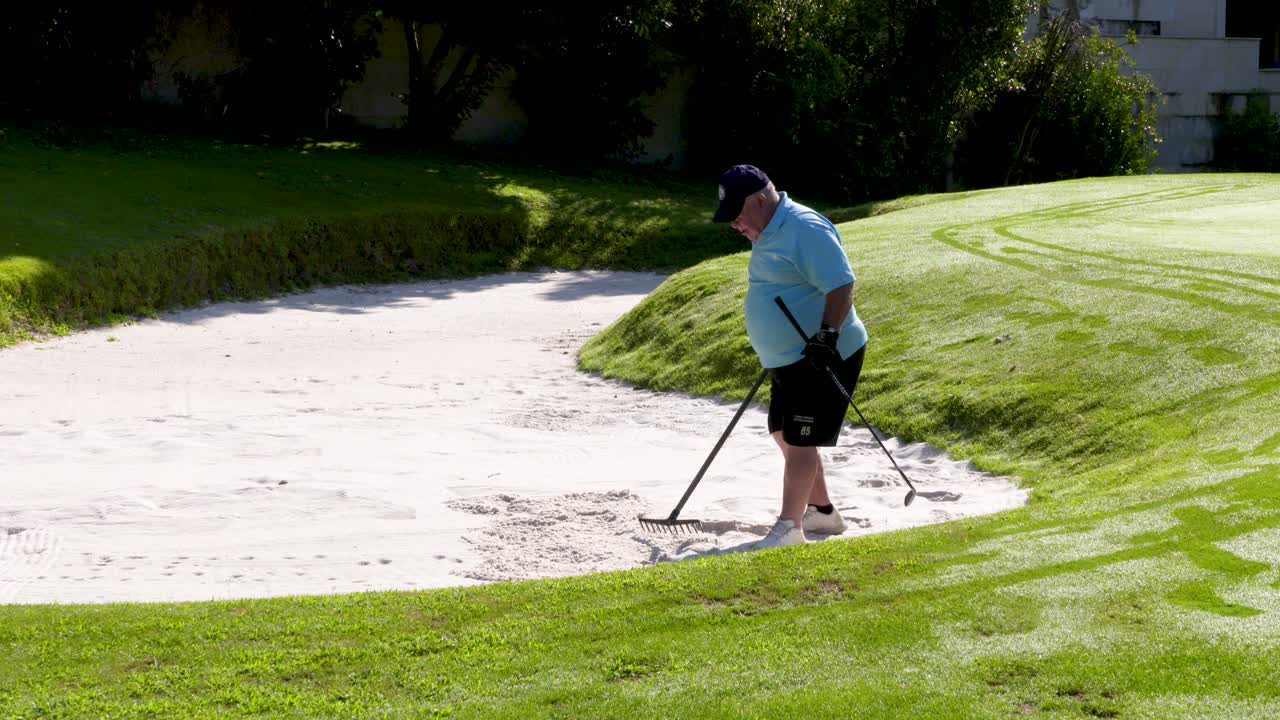 After the ball is hit out of the bunker filled with white sand, it must be leveled again