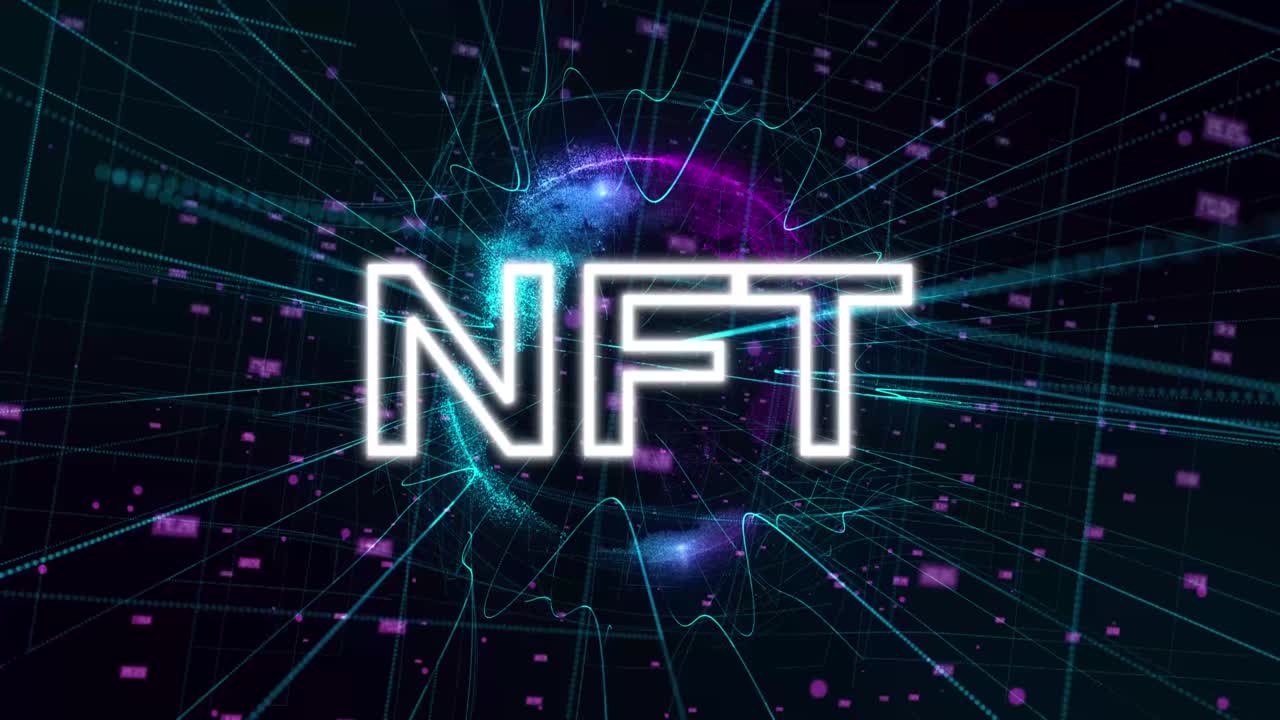 inscripción de neón en el fondo holográfico de la tierra giratoria. proceso de información de datos digitales. concepto de metaverso de nft. negocios y tecnología. 4k